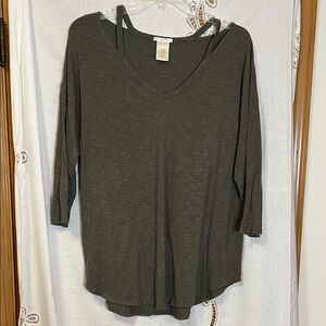 Women's Olive Green V-Neck Top